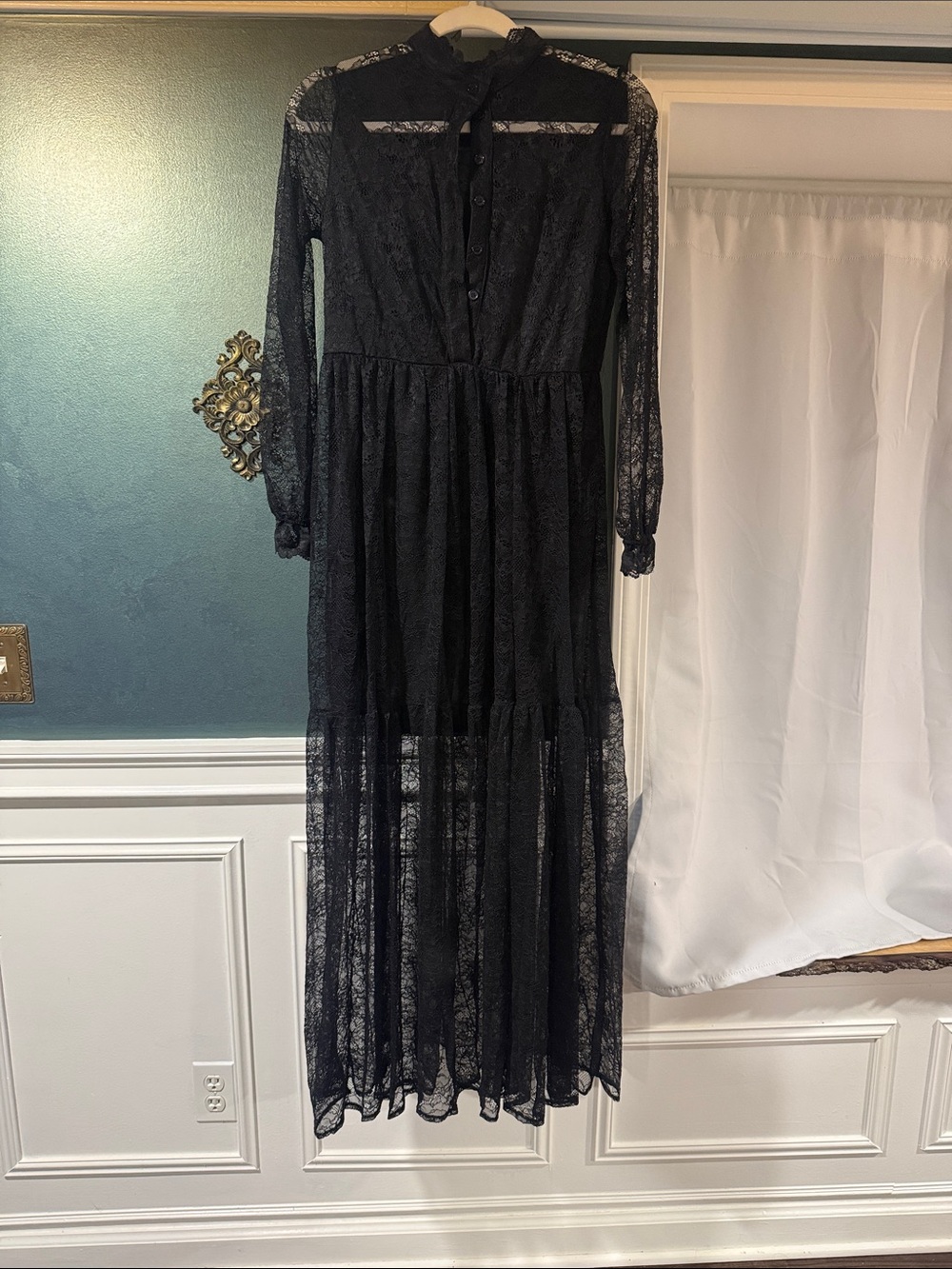 Women's Black Lace Long Sleeve Maxi Dress